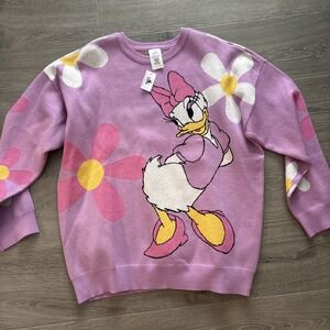 Disney Parks Daisy Duck Purple Floral Knit Sweater size Large New